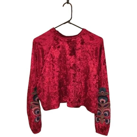 System Red Velvet Embroidered Sleeve Midi Blouse, Sz L - Picture 1 of 16
